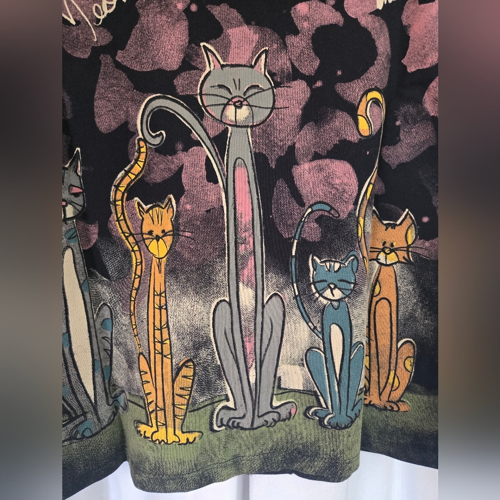 Jess & Jane- Cat Print Black Rhinstone Zip-Up Meow Jacket Size S - Picture 7 of 9